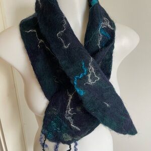 Handcrafted Teal and Navy Felted Merino Wool Scarf